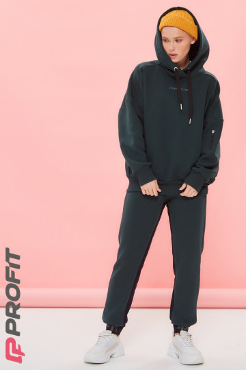 Женский спортивный костюм "Oversize" с начесом темно-зеленый ks.021.020