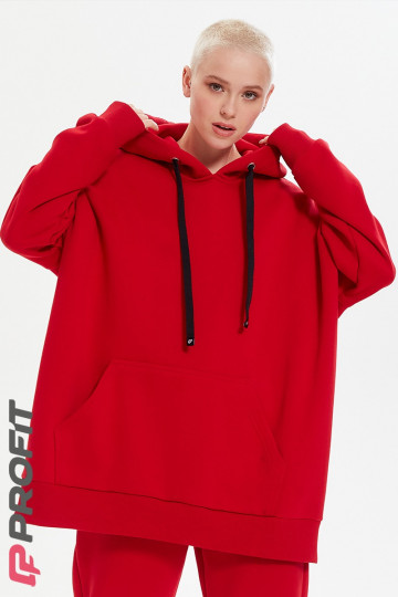 Худи женское OverSize с начесом красное sw.051.008