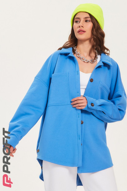 Куртка-рубашка свободного кроя с начесом голубая rb.011.012