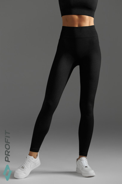 Лосины женские спортивные, ткань в рубчик, черные, lp.300.001