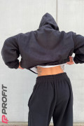 Спортивное женское худи, на флисе, черное, sw.140.001